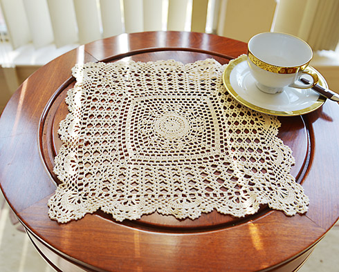 square crochet placemat.13"square. wheat color. 2 pieces pack